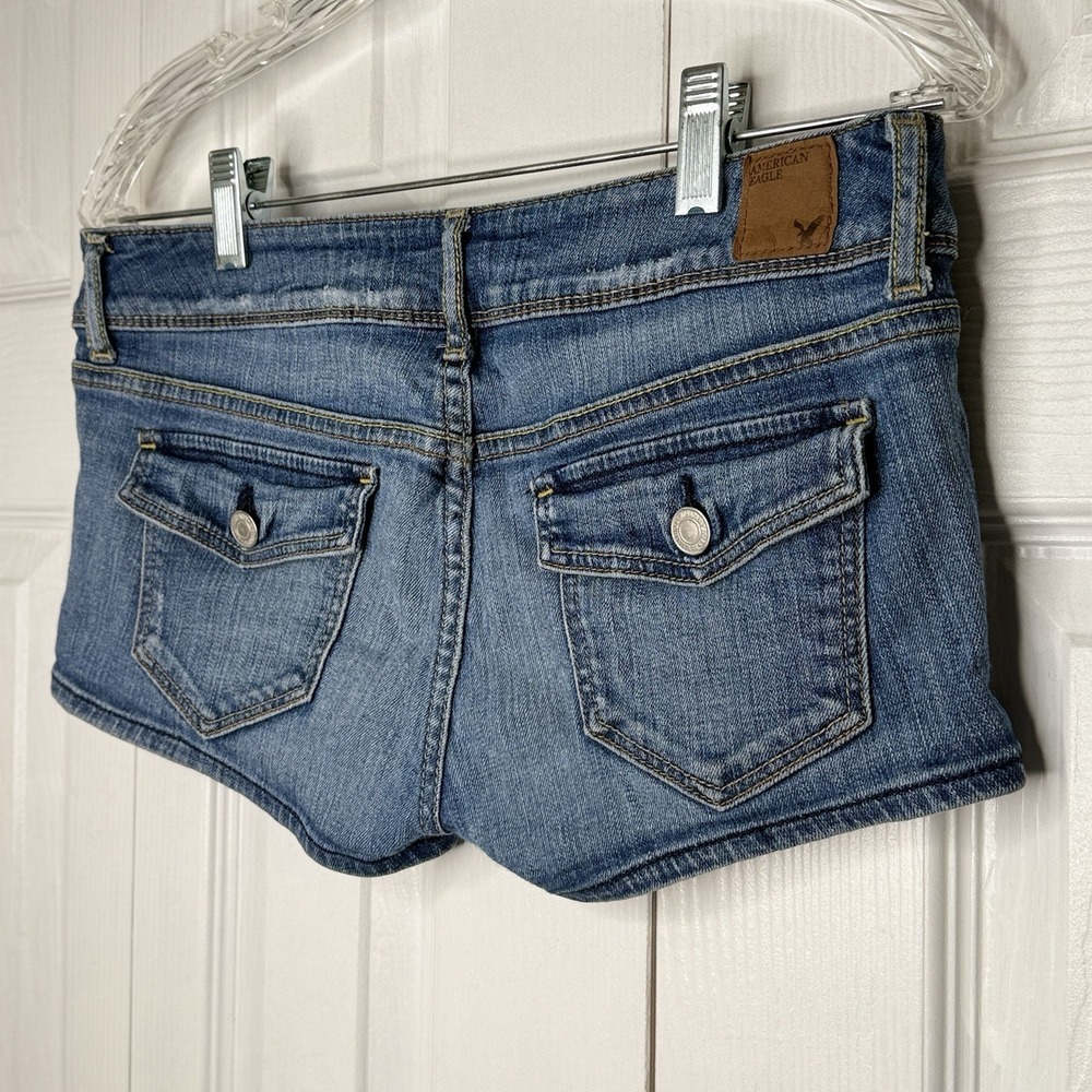 AMERICAN EAGLE Denim Shorts 6 Low Rise Button Flap Pocket Jean Shortie 2010 Y2K - Picture 4 of 10